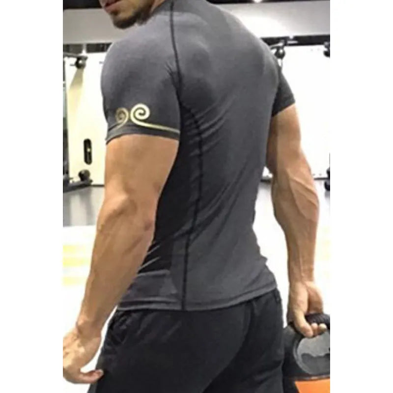 Camiseta estampada de fitness de secagem rápida masculina esporte