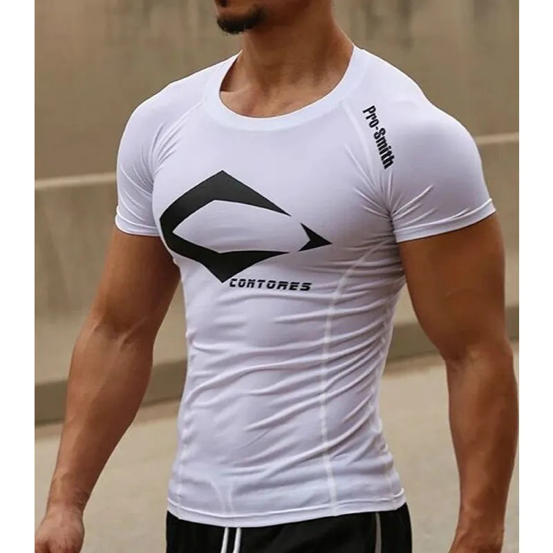 Camiseta estampada de fitness de secagem rápida masculina esporte
