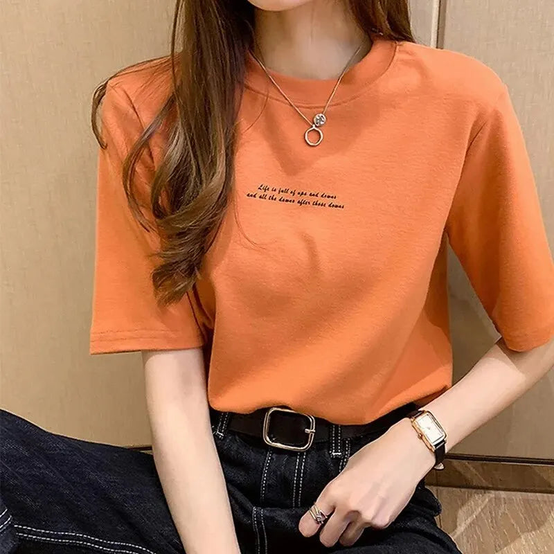 Camiseta de verão solta feminina manga curta