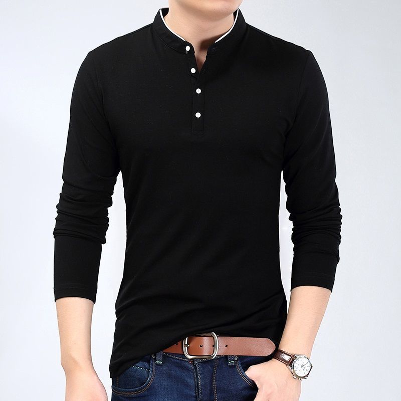 Camisa masculina manga comprida básico sólido fino